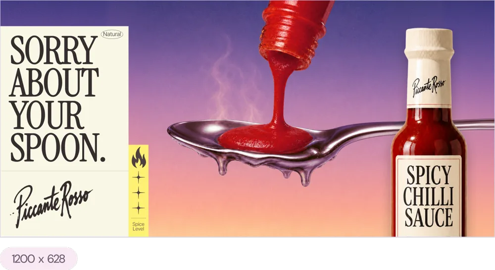 The same Piccante Rosso ad resized to 1200 x 628