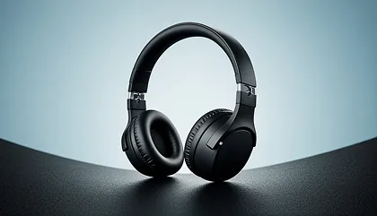Black over-ear headphones on a dark surface